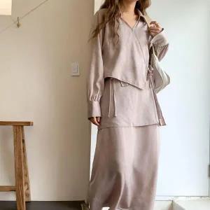 [하프클럽/]크머스 랩스타일 여성 치마 투피스 세트 블라우스