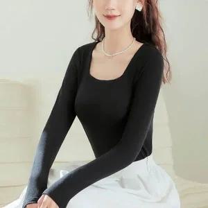 [하프클럽/]날씬해보이는 긴팔 노브라 골지 3컬러 기본티셔츠 스퀘어넥 슬