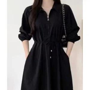 [하프클럽/]지퍼카라 허리스트랩 원피스 DJJ2677