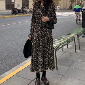 [하프클럽/]은창]체스트 셔링 카라넥 플라워 블랙 롱 원피스 치마 빅사이즈