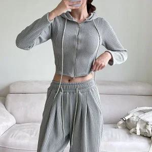 [하프클럽/]여자 골지 와이드트레이닝바지 크롭 투웨이 집업 세트