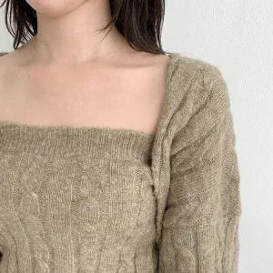 [하프클럽/]여자 니트 슬림 크롭 탱크탑 루즈 볼레로 가디건 세트