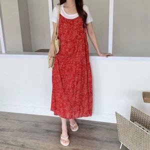 [하프클럽/]여성 드레스 반소매티 롱 플라워패턴 세트