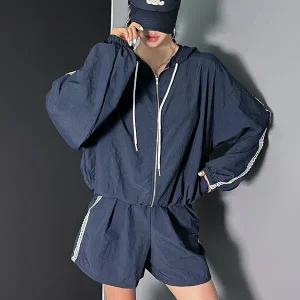 [하프클럽/]여자 스포티 장마룩 레이스 후드집업 밴딩 반바지 세트