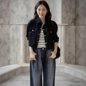 [하프클럽/]여성 청재킷 단가라 슬리브리스 크롭탑과 세트