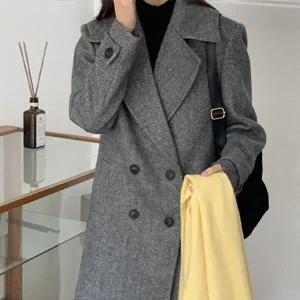 [하프클럽/]시스템 헤링본 울 카라 긴팔 코트