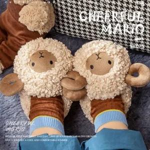 카툰 양 뽀글이 털슬리퍼 무소음 실내화 거실화 겨울 양털 귀여운 홈 어린이