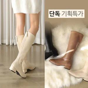 [바닐라슈][단독기획] 리프유 베이직 각코 백지퍼 플랫 롱부츠(4cm)