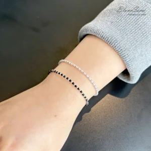 925실버 비즈비드 은팔찌 순은 레이어드 팔찌 실팔찌 오링 블랙 화이트