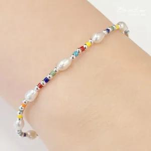 925실버 못난이진주 은팔찌 컬러비즈팔찌 여름악세사리