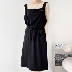 [다잇템] 여자 드로우코드 슬리브리스 검정 스퀘어넥 큰사이즈 롱원피스_23562498_588872