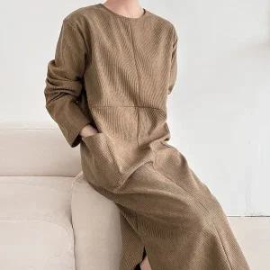 [다잇템] 여자 코듀로이 털기모 트임 큰사이즈 FW 더블포켓 롱원피스_23562492_588872