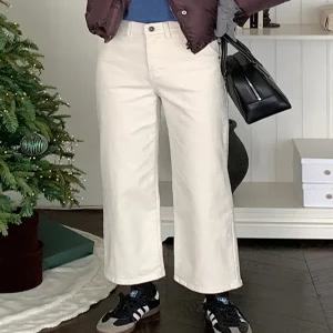 6457 크림 기모 일자핏 코튼 팬츠 (one color) 히든밴딩