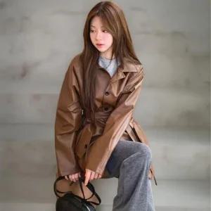 여성 시크무드 분리형 스트랩 가죽 루즈핏 재킷