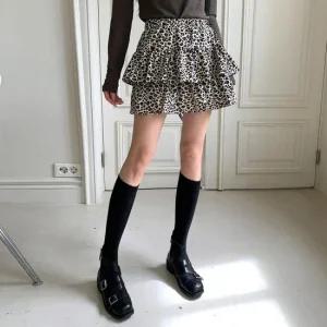 여자 레오파드 호피 캉캉 프릴 밴딩 미니 스커트