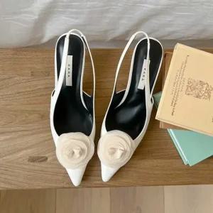 인기상품 웨딩 슈즈 코사지 플라워 뾰족 슬링백 구두 샌들 힐 [WFJF5QU_251105]