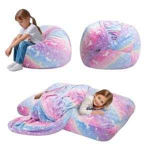 빈백 의자, 침대 유니콘, 충전재가 있는 바닥 매트리스로 전환 가능한 빈백, 수면용 컬러풀