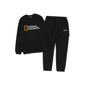 내셔널지오그래픽 NATIONAL GEOGRAPHIC KIDS K221UPB910 빅로고 맨투맨/팬츠 세트 CARBON BLACK 5007755044