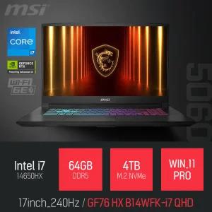 ⓒ MSI 소드 GF76 HX B14WFK-i7 QHD 64GB 4TB WIN11 / 17인치 편집 고성능 게임 포토샵 캐드 AI 노트북