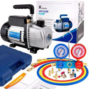 LOYPP AC 진공 펌프 및 게이지 세트 - R134a 세트가 포함된 HVAC 키트, 유지보수, 자동차 에어컨 냉장을 위한 3CFM 1/4 단일 스테이지 로터리 베인