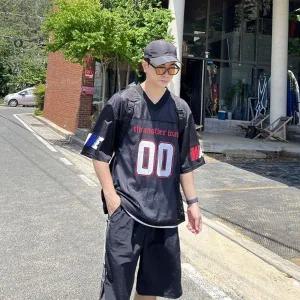 블록코어반팔 남자 오버핏 반팔티 유니폼 쉬 럭비 여름 스트릿 티셔츠