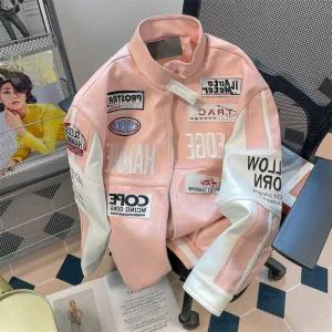 오토바이 바이크자켓 점퍼 가죽 핑크 여성라이더 빈티지 슈트 남성 재킷 바이커 항공