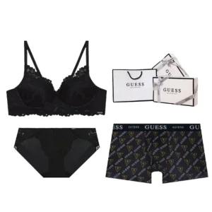 [게스언더웨어](타임스퀘어점패션관)노와이어 블랙레이스 브라 남여커플 속옷세트 GLL1R2R40BK865BK