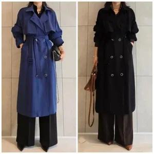 여성 스판 노튼 트렌치 더블 롱 코트 시크 바바리 간절기 아우터