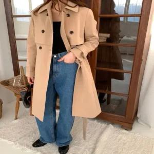 여성 스판 버킷 트렌치 더블 롱 코트 간절기 아우터 바바리