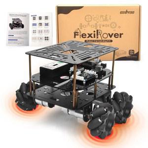 WiFi 확장 보드가 포함된 아두이노 메가2560용 OSOYOO FlexiRover 로봇 자동차 키트 - 520 모터, 메카넘 휠, 4륜 구동 모터 보드, 배터리 및 충전기, 고급 로봇을 위한 맞춤형 섀시