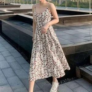 플라워 베이직 여성 끈나시 롱원피스 올데이 1P 여름