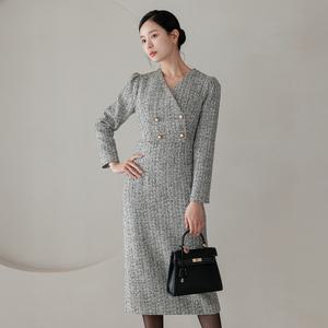 [시크라인] (~XXL까지) 아리사 레이어드 H라인 트위드 원피스 겨울 오피스룩 하객룩 연말룩 모임룩 파티룩 빅사이즈