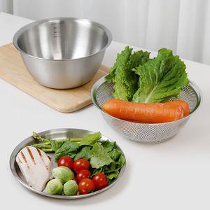 3in1 스텐 304 믹싱볼 3종세트 2100ml / 믹싱볼+채반+트레이 세트