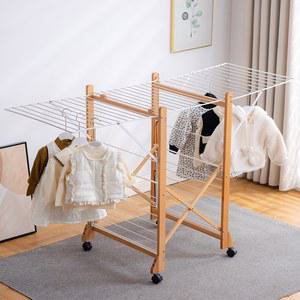 바퀴 이동식 알루미늄 접이식 나무 빨래건조대 단일상품 우드