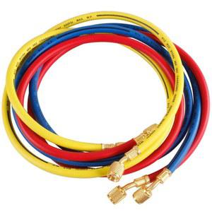 Uenede 3PCS 냉매 충전 호스 60인치 길이 600-3000PSI 1/4인치 나사산 R12 R22 R134A 404 502 차량 에어컨 및 HVAC 매니폴드 게이지 튜브 레드/옐로우/블루 세 가지 색상에 적합합니다