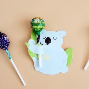 막대사탕 끼우는 메모지 50장 코알라 동물 모양 그림 종이 미니 선물 포장 캔디 롤리팝