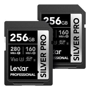 [미국배송] 렉사 256GB(2-PK) 프로페셔널 실버 프로 SD 카드 UHS-II C10 U3 V60 풀 HD 4K 최대 280MB/S 읽기 SDXC 메모리 사진작가 비디오그래퍼 애호가(LDSIPR256G-B2NNU)