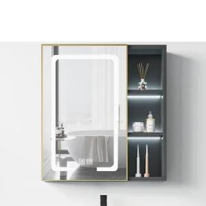 슬라이딩욕실장 터치형 화장실 벽 부착 메이크업 미러 거울(조명A형) - 60x40cm