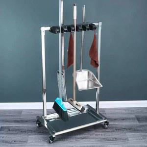 이동식 청소 도구함 밀대 정리대 5클립 건조대 정리함 단면 없음 바퀴 중형