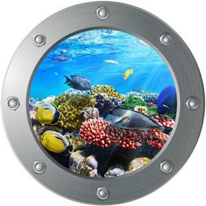 바다 스티커 아래 3D Porthole 해저 동물 벽 어린이 방 홈 가짜 장식 벽화 잠수함