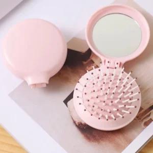 간편 휴대용 미니 접이식 원형 손거울 빗 세트