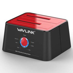 WAVLINK USB 3.0에서 SATA I/II/III 듀얼 베이 외장 하드 드라이브 인클로저 도킹 스테이션, 2.5/3.5인치 HDD SSD용 캐디 리더, 2x16TB 및 UASP 오프라인 클론, 디스크 복제기 기능 - 빨간색