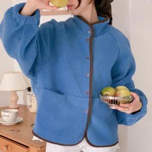 여자 하이넥 버튼 나그랑 후리스 오버핏 퍼프 털 점퍼