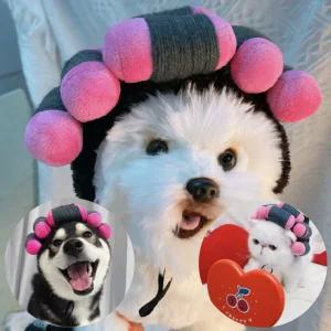 강아지 고양이 모자 파마머리띠 가발 헤어밴드 소품 리본핀 반려견 헤어롤 악세서리 사진촬영