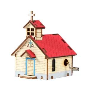 DIY 조립 오르골 교회A소품 만들기 완구 키트 미술시간 어린이만들기재료 선물 장식품 나무