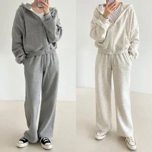 [유야]여성 기모 무지 후드집업 팬츠 세트 -FPST0156- 겨울