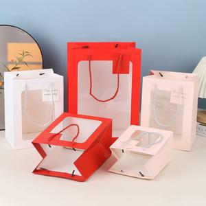 투명창 쇼핑백 미니 구디백 답례품 선물용 윈도우 종이 가방 손잡이 꽃다발 화분 포장