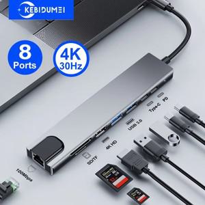 8포트 USB C 도킹 스 TYPE-C 허브 C-4K HDMI 어댑터 3.0 노트북 Macbook 용 5Gbps 고속 100Mbps RJ45