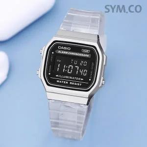 [카시오] A168XES-1B 빈티지 사각 클리어 투명 전자 남녀공용 우레탄 손목시계 c