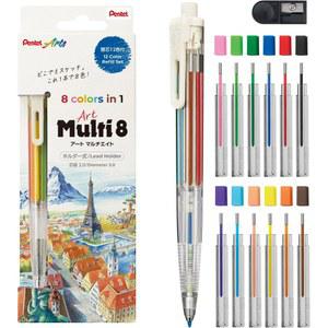 Pentel 펜텔 아트멀티 8색연필 8 ) XPH804ST 본체 대심 12종 샤프너 (교체심 풀세트 멀티 연필깎이 아트
